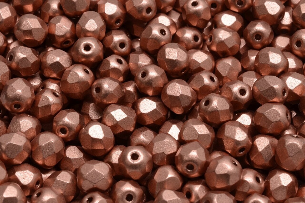 6mm Czech Fire Polish Round Bead, Matte Metallic Copper, 50 pieces